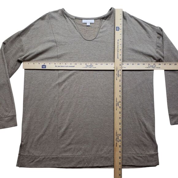 Pure Jill Tranquility Fleece Blouse Womens Large T Long Sleeve V Neck Top Tan - Picture 4 of 11